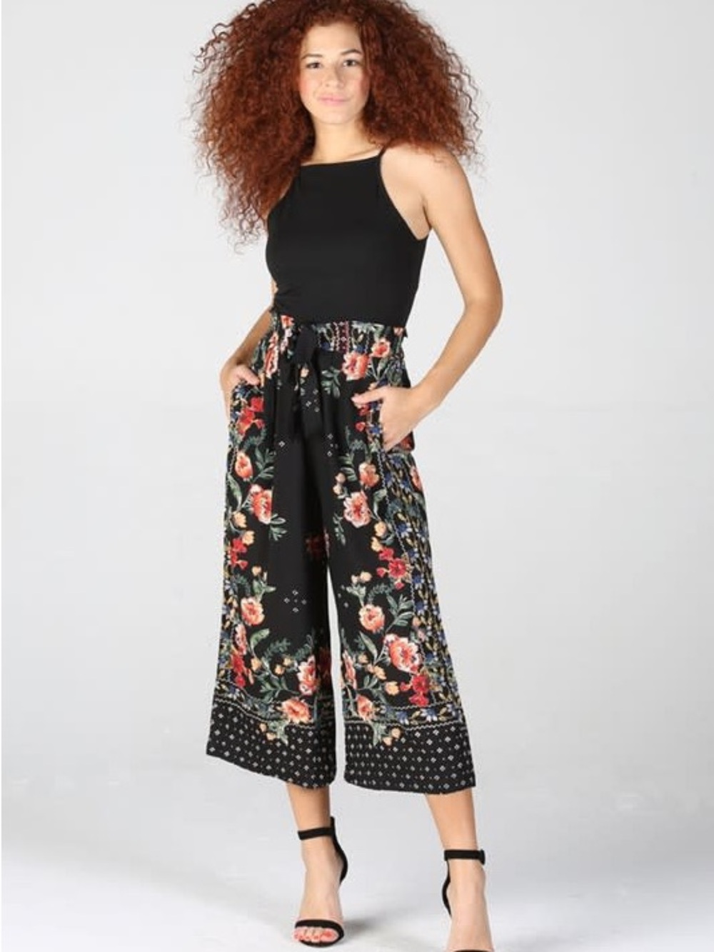 Wide Leg Cropped Floral Pants